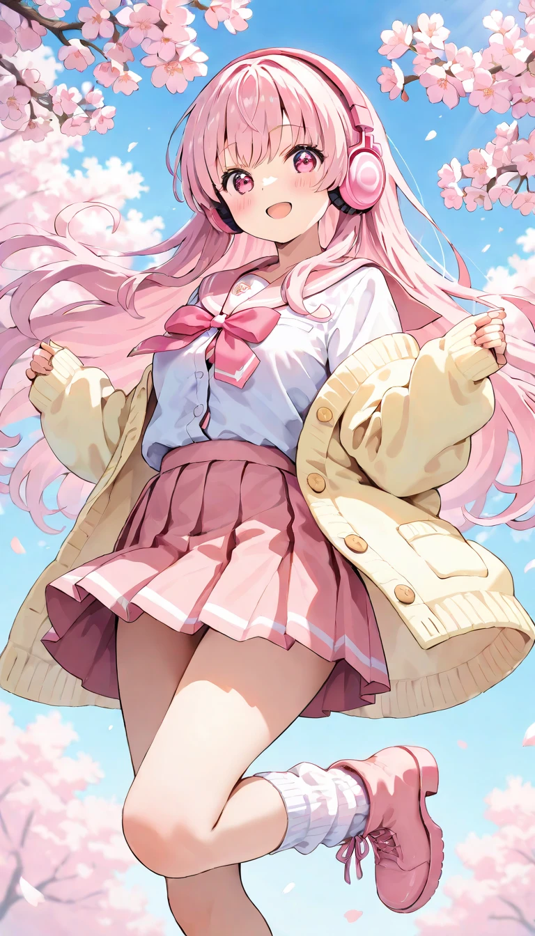 masterpiece, best quality,
1girl, view from below,
(lift up the plaid skirt:1.4), (summer school uniform:1.3), white ruffle bikini, pink hair, smile,
sandy beach,