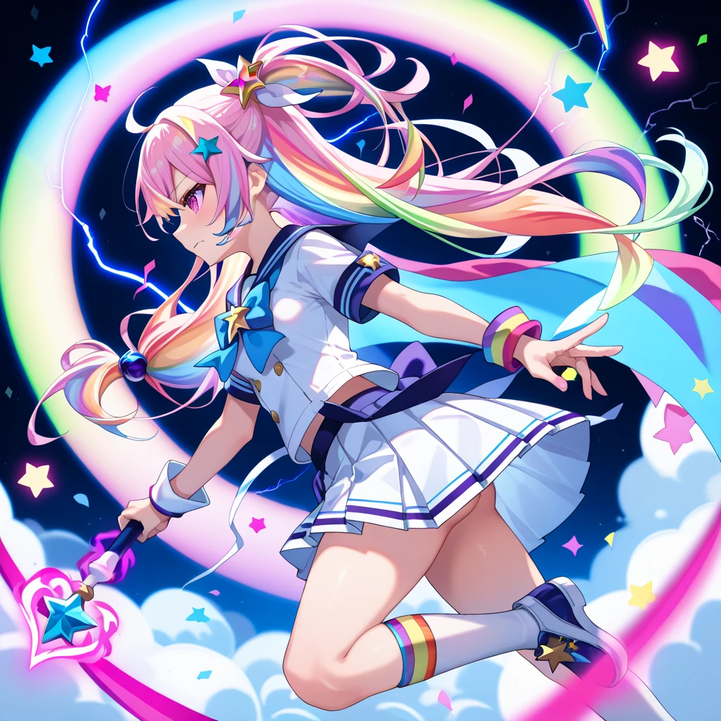 ((extremelydetailedCG)),((8K_Wallpaper)),(((masutepiece))),((top-quality)),{Character_1}, {Character_2}, Couple with, Couple in love, Each of them has its characteristic movements and powers, Such as {move_1}, {move_2}, And {move_3}. Scenes in a playful and dynamic environment {The setting}, With vivid colors and exaggerated expressions. While maintaining the overall unity of chibi-style art、both sexes, (((Highly detailed room background))),Princess,very long iridescent hair,LookingATVIEWER,fullllbody,,((Highly detailed facial)),smallbreast,((sideboob barbosa)),((((Floating and rainbow hair)))),(((Iridescence and rainbow hair))),((((Rainbow and iridescent colors)))),(Rainbow colors and rainbow eyes),Beautiful detail hair,Beautiful fece,,Incorporate elements from each anime world、school  background