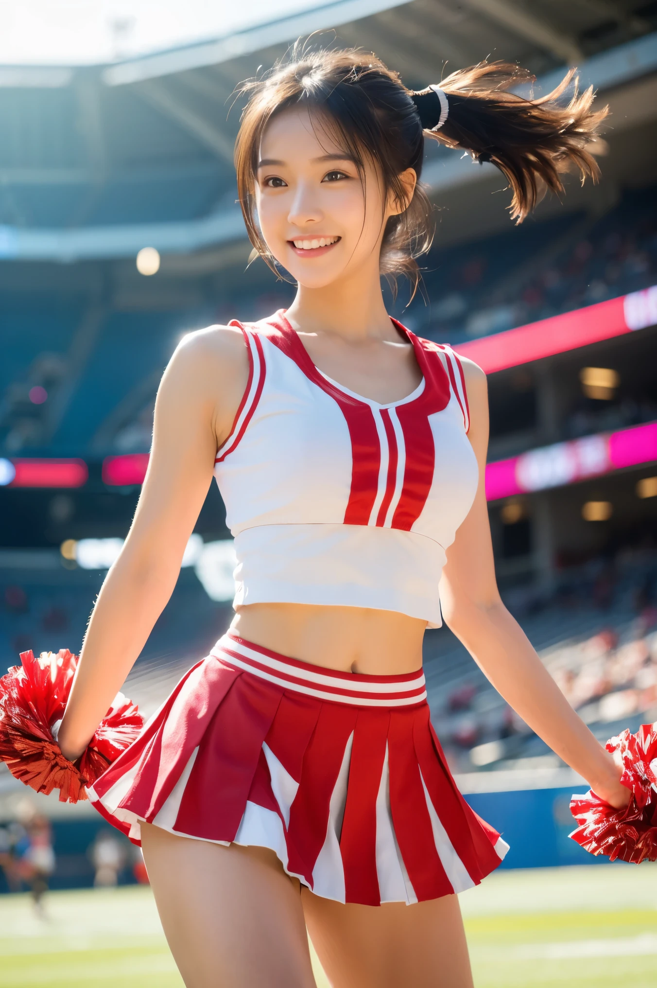 Female cheerleader wearing cheerleader costume, cheer dance, Second time'Tzuyu, Young and cute gravure idol, sleeveless tops, pleated mini skirt, cheerleader costume, Cheering uniform, cowboy shot, medium long,Refreshing young Japanese woman, cute idol sculpture, 🚿🗝📝, young gravure idol, Young slender gravure idol, smile, nffsw, table top, award-winning, 8k, highest quality, smile refreshingly, Haruka Ayase, Assist々Kiki, Kana Hashimoto, Mai Shiraishi, Nishino Nanase, Mei Watanabe, Yuki Yoda, Assist々xylophone, Aoi Miyazaki, Yuko Takeuchi, Yuki Uchida, Suzu Hirose, Aya Ueto, award-winning, nffsw, table top, smooth white tight clothing suit, japanese model, Realistic young gravure idol, anatomically correct, In 8K