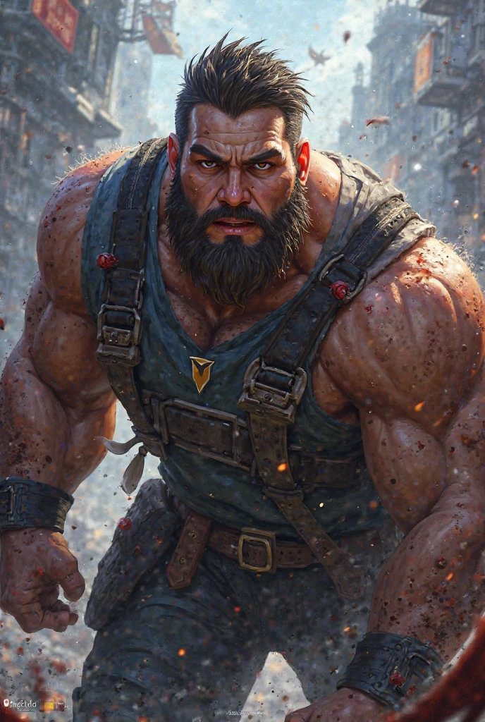 (best quality,ultra-detailed,realistic:1.37),(increased in size:1.1)giant muscular man, (enlarged muscular:1.1)massive chest, (bearded:1.1)bearded, (sexy:1.1)handsome, (alpha male:1.1)dominant male, (furious:1.1)full of rage, (menacing:1.1)threatening demeanor, (intense:1.1)intense gaze, (powerful:1.1)powerful presence, (ominous:1.1)ominous atmosphere, (ominous lighting:1.1)ominous lighting, (dark:1.1)dark mood, (dramatic:1.1)dramatic setting, (sinister:1.1)sinister energy, (muscular arms and shoulders:1.1)well-defined arms and shoulders, (aggressive:1.1)aggressive stance, (dynamic:1.1)dynamic pose, (towering:1.1)towering figure, (tense muscles:1.1)tense muscles, (fiery eyes:1.1)fiery eyes, (brooding expression:1.1)brooding expression, (ominous fog:1.1)ominous fog, (stormy sky:1.1)stormy sky, (grayscale:1.1)grayscale color palette, (high contrast:1.1)high contrast, (strong highlights:1.1)strong highlights, (shadowy:1.1)shadowy details, (emphasized textures:1.1)emphasis on textures, (epic:1.1)epic proportions, (monumental:1.1)monumental appearance, (majestic:1.1)majestic presence, (monstrous:1.1)monstrous size, (dominant:1.1)dominant figure, (mysterious:1.1)mysterious aura, (ferocious:1.1)ferocious display, (intimidating:1.1)intimidating presence, (imposing:1.1)imposing stature, (powerfully built:1.1)powerfully built physique, (stern:1.1)stern expression, (imposing jawline:1.1)imposing jawline, (extraordinary physique:1.1)extraordinary physique.