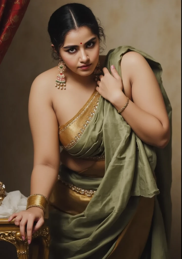 Beautiful Indian Woman, wearing saree, sari Beauty, gorgeous, Apsara, Maharani, royal queen woman, nymph from Hindu Mythology, Urvashi, matchless beauty, Highly detailed, Oil Painting by Peter Paul Rubens inspired by Raja Ravi Varma, Matchless beauty, captivating, gorgeous, heavenly beauty, celestial beauty, by Peter Paul Rubens, 1893, realistic, hyper realistic, micro details, incredible artwork, insane details, ultra High resolution, 8k, 32k, acrylic on canvas, intricate, flawless, detailed, detailed face, detailed eyes, masterpiece, by Peter Paul Rubens, by Caravaggio, by William Adolphe bouguereau, perfect face, perfect body, beautiful art, realism, baroque, renaissance Art, highly textured, beautiful and detailed eyes, uhd, best quality,