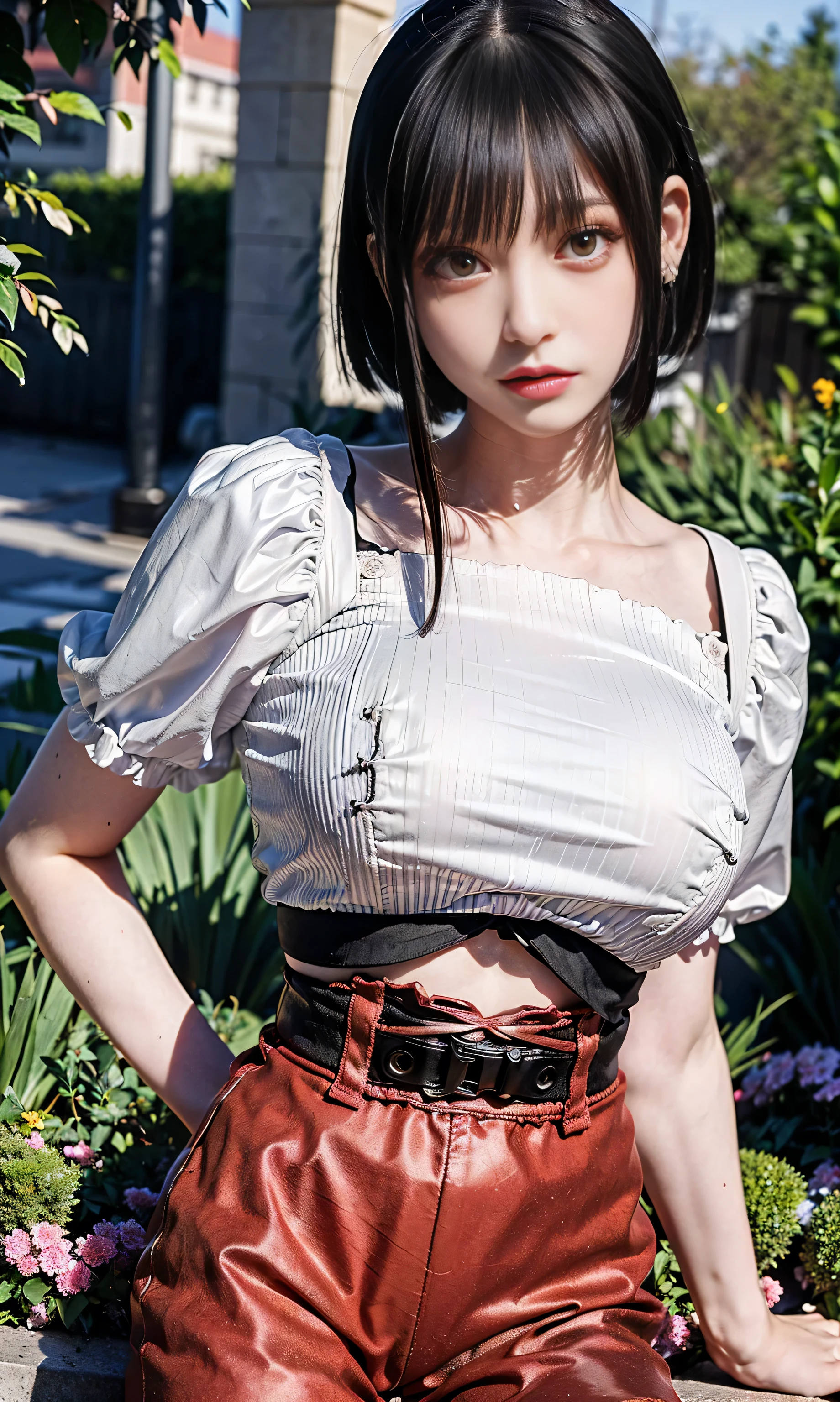 The best work, perfectly illustrated down to the smallest detail、32K ultra-high resolution stills、super image quality、beautiful woman like a goddess
((( big boobs 1.4)))(( Mine Makeup 、heavy makeup、long lashes、, perfect double eyelids 、 small and cute face、bangs、))
((I shot it in a big garden、She wears a Micros Pobra、hot pants、 standing、A well-trained body、Young and beautiful skin))
(Black and beautiful hair、Slightly reddish hair、 short hair、earrings、side、)
