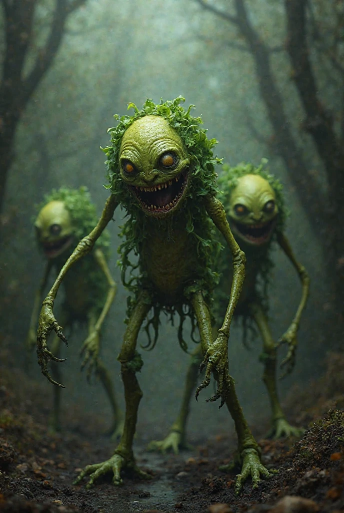 Swamp monsters with hands over eyes