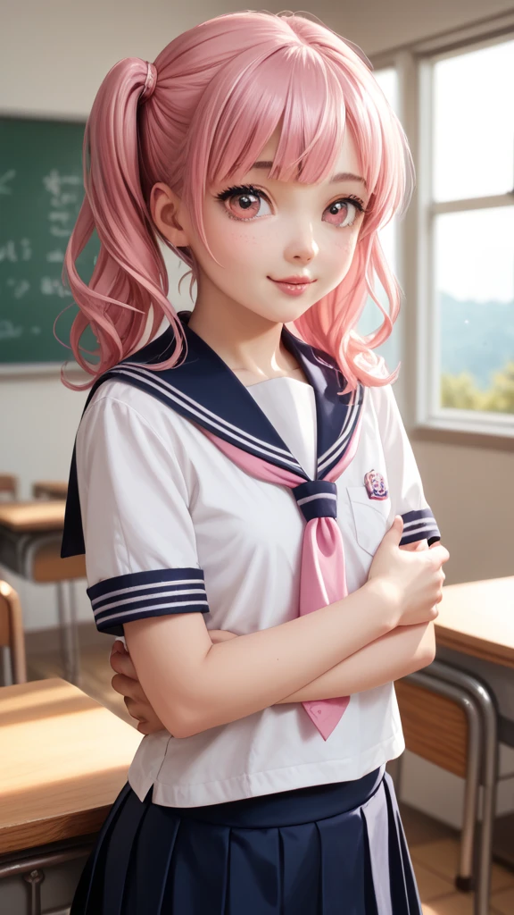 masterpiece, best quality, very detailed, high resolution, expensive solution, high resolution, 4k, 8k, Unity 8k wallpaper, highly detailed CG, masterpiece, 2d, 3d, beautiful details, depth, fine texture, best quality: 1.3, total concentration, transparent skin, him, very cute anime girl, expensive pink long hair, one girl, high school sailor uniform, on the way home from school, it was raining heavily and she was soaking wet. The sailor uniform was see-through, her hair was soaking wet, smiling long pink hair, full body, on the way home from school, heavy rain, mole under eye, gaze, expensive, blush, lips parted, heart, pink eyes, choker