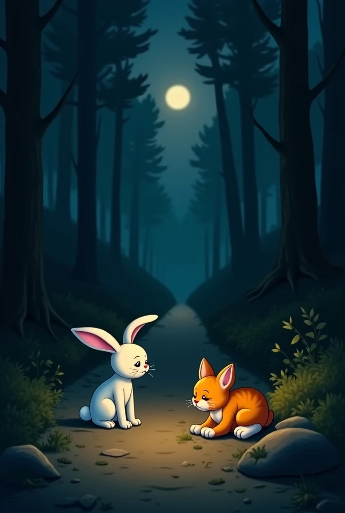 One chasing a rabbit at night