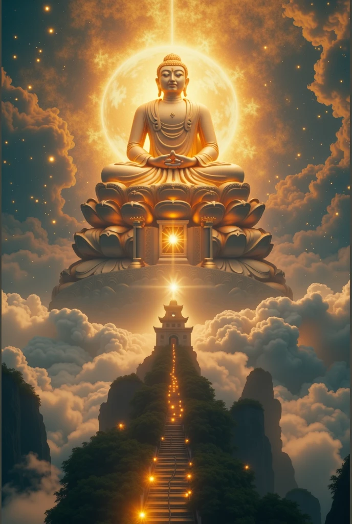 Buddha head,Such as the Buddha,golden colored,Have mercy on the world,The light of the Buddha shines,Blue skies,Peaceful and harmonious,Compassion and joy