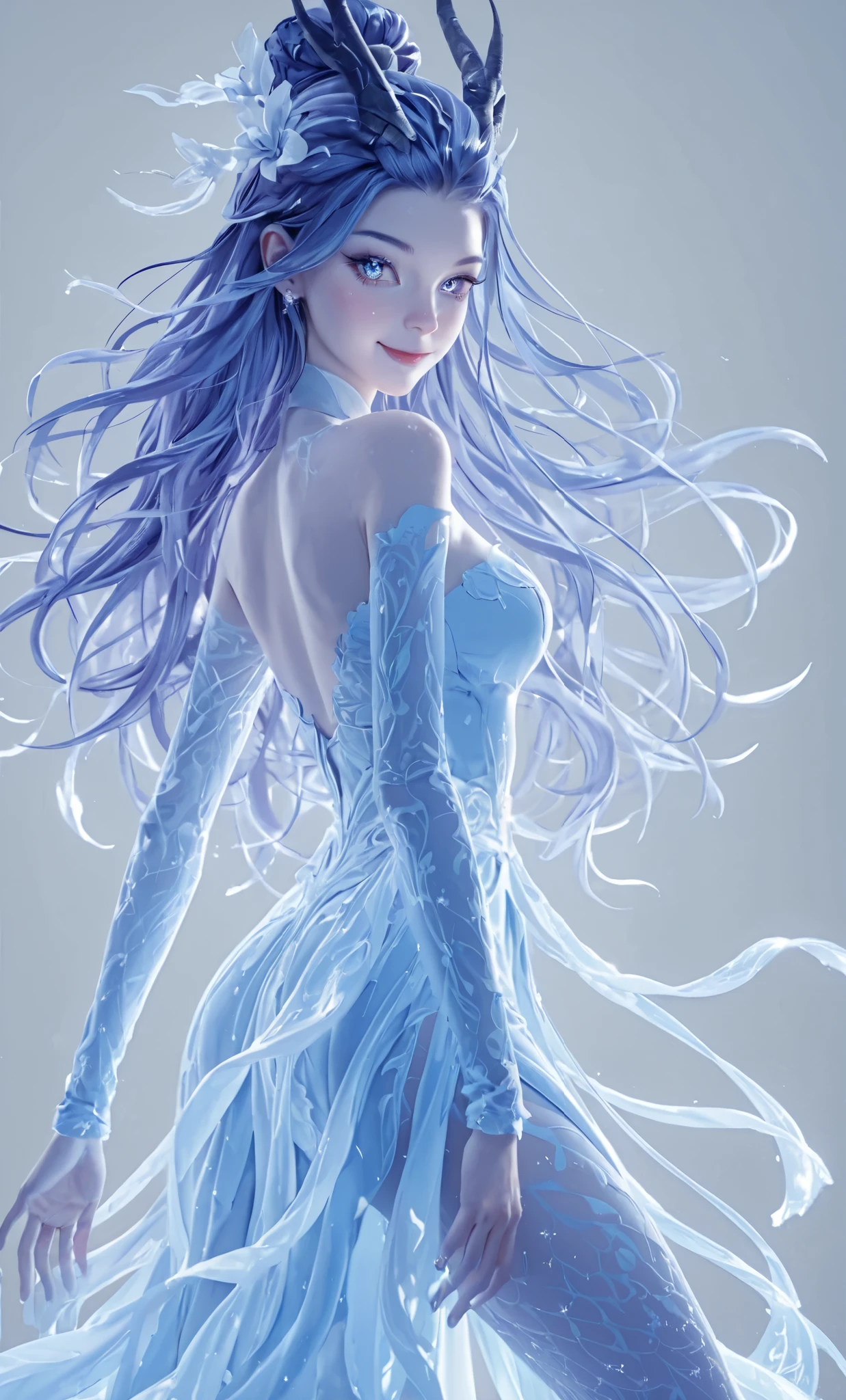 Blue clothing，A smile