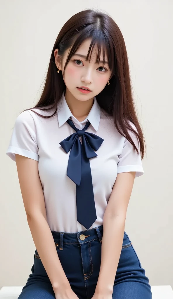 ((A beautiful girl wearing clothes that emphasize her breasts)), (Cute school girl:1.3, Baby-faced girl:1.3), Slender body line, Ultimate Beauty, ((Detailed eyes and face:1.2, Professional photography techniques)), (Captivating Lips, Sexy look), (Detailed hands:1.2)