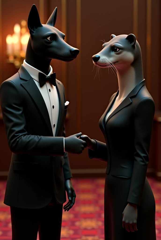 judyhopps, purple eyes, rabbit, rabbit ears, rabbit girl, (((black skirt suit))), (((tuxedo))), (((three-piece suit))), (((dress shirt))), (((black bowtie))), (((black blazer))), (((dinner jacket))), ((waistcoat)), double-breasted waistcoat, (((satin bodycon miniskirt))), pocket square, cufflinks,  makeup, eyeshadow, mascara, eyeliner, sultry, blowjob, fellatio, deepthroat, facefuck, oral sex, high heels, cum on face, male tiger, size difference, short, squatting