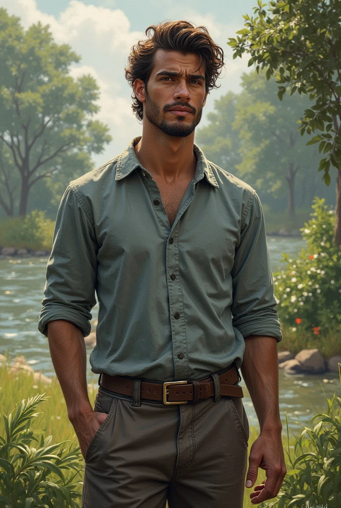 Crear un personaje blanco, nino, con camisa blanca y jeans, tosiendo mucho, cansado, vomitando verde y sangre
