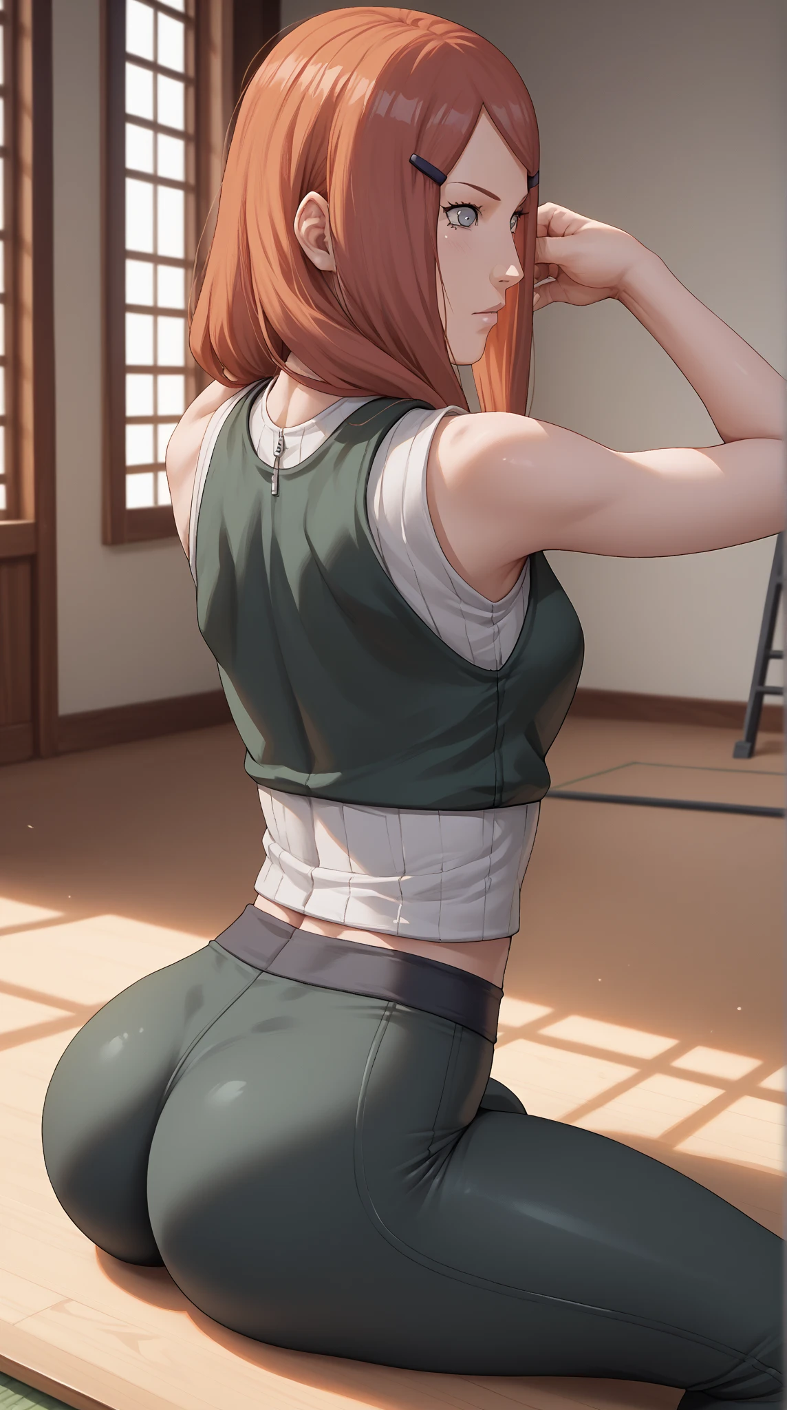 (Highest quality, 8K, masterpiece :1.3),Mrs. Yuigahama,ガハMom, As I expected, my youth romantic comedy is wrong。, One woman,Bun Hair,30 years old,Mom,Orange Hair,nsfw,Plump body,Big Ass,squat