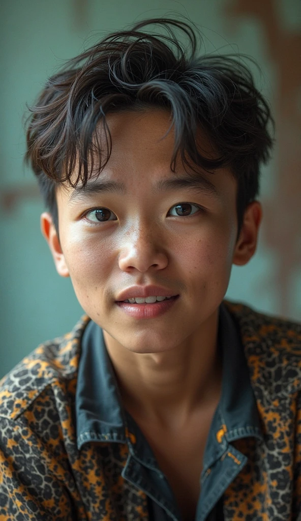 Afghanistan, 2001. A little ((((10-year-old)) hazara boy)), ((shy expression)), ((((clothings from the 2000s)))), ((short hairstyle of the 2000s)), ((colorful))