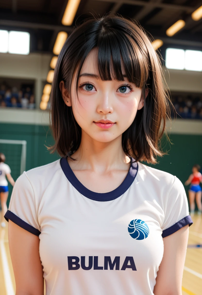Cute Cheergirl、Sexy Big 、A cute 15-year-old girl with a sexy and cute look, beautiful and sexy face、A strong wind blows my hair in front of my face、With straight blonde hair、beautiful, Cute and sexy eyes hidden behind long bangs、Sexy Cheerleader