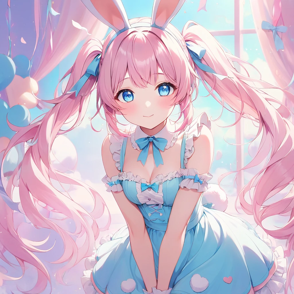 Bunny girl with pink hair and light blue eyes