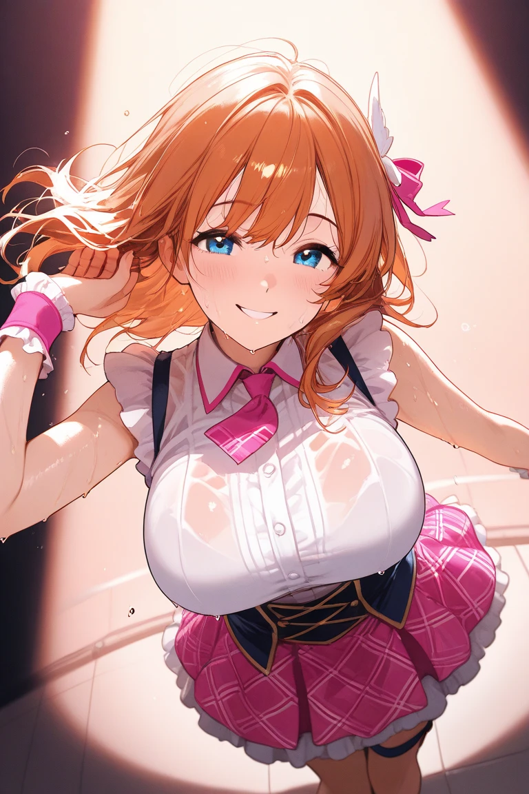 High quality texture, a girl,older sister, big breasts, Idol, smile,  dancing, hot ,very sweaty, from above