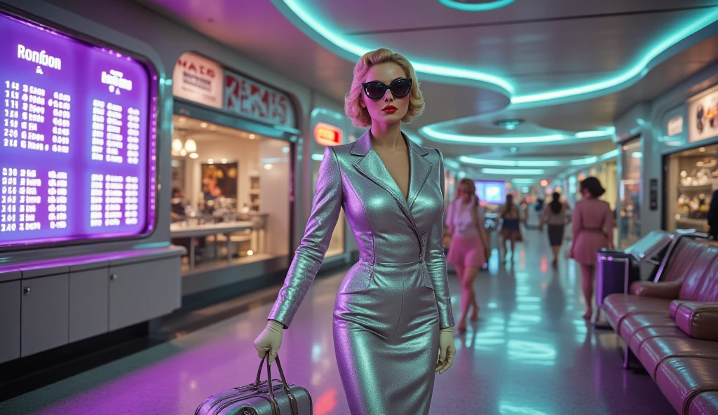 (full body:1.2), adult, large breasts, woman, wearing  lgdress_1, one shoulder short white dress, unique, avant-garde silhouette, metallic sheen,large crystal embellishments adorning the dress from the waist and shoulders,   gloves, hair decoration, A sleek, contemporary penthouse suite, boasting panoramic views of the city skyline, high heels
