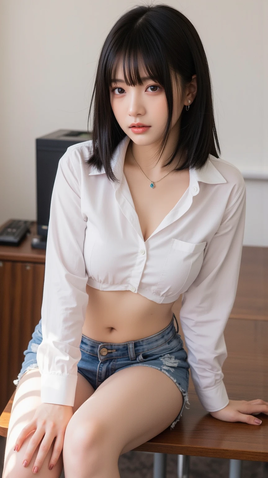 table top, highest quality, figure, super detailed, finely, High resolution, 8k wallpaper, 完璧なダイナミックな構figure, beautiful and fine eyes, woman's fashion fluffy winter clothes,Wearing sunglasses,medium hair,small breasts natural color lip, bold sexy pose、20 year old girl、cute、sexy shot looking at camera,RAW photo,anatomically correct body,blur the background,perfect and beautiful face,KPOP idol face,Slim face and body、Wearing a black miniskirt,