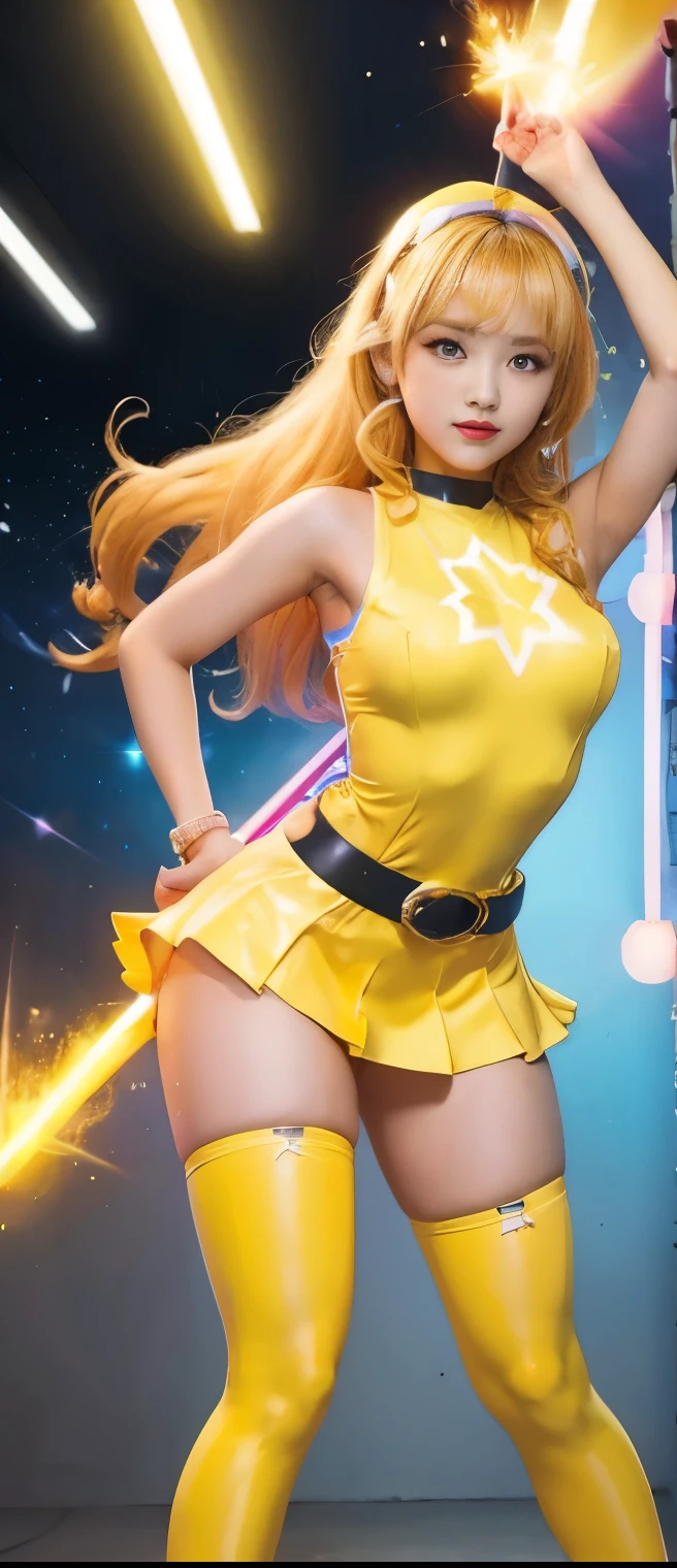 (metaphysical cute girl:1.5),(beautiful face:1.3),(beautiful gigantic underboobs:1.4) (several star:1.5),(beautiful skin:1.3),( shiny gold vinyl t-shirts:1.4)
(colorful:1.2),(true deep clear water:1.2),(shaggy shiny medium gold hair:1.4),(smile:1.2),(big hip:1.4),(ab:1.2)