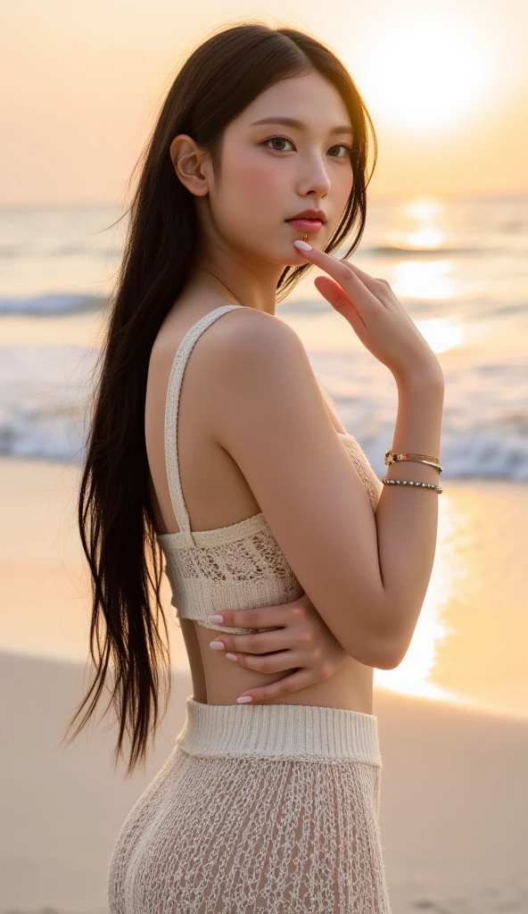 ((最high quality)), Like a photograph,high quality, 8k resolution",Beautiful 19 year old girl,summer,The girl sways beautifully in the sea breeze、graceful hair,Sad crying profile,Ocean view,night,Coastal Cafe,firework,Elegant fashion