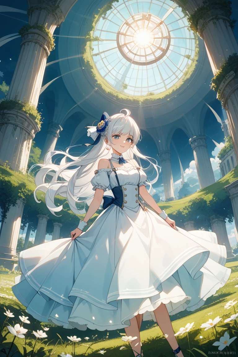 Write about a boy with monocular white hair