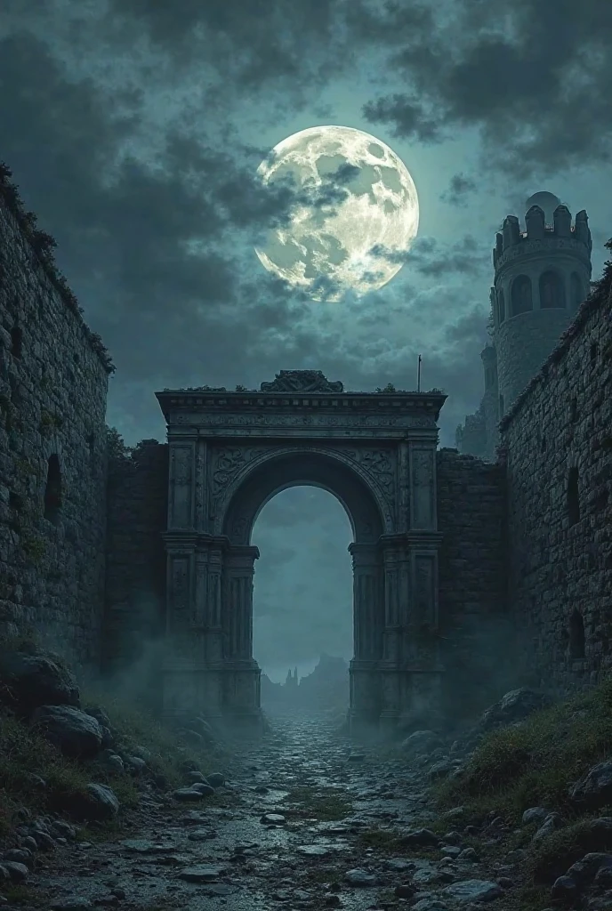 (Prompt 2) The moon partially covered by fast-moving dark clouds ...
