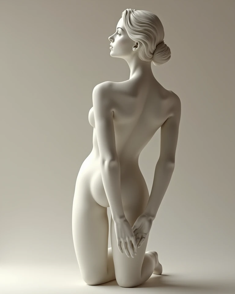 detailed medieval woman, nude female figure, intricate line art, delicate linework, highly detailed anatomical study, chiaroscuro lighting, moody atmosphere, dramatic shadows, muted color palette, classical renaissance style, masterful draftsmanship, elegant poses, graceful gestures, naturalistic rendering, exquisite detail, refined aesthetic, timeless beauty, doggy