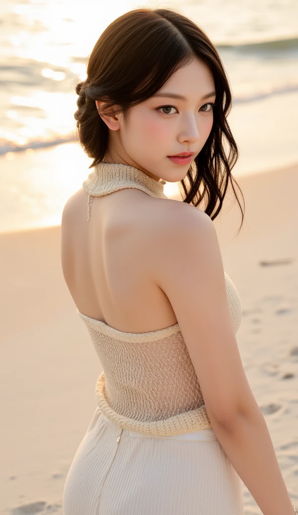 masterpiece:1.3), (8K, Realistic, RAW Photos, Best image quality: 1.4), Japanese Girls、(Random Hairstyles:1.2)、Highly detailed face、Attention to detail、double eyelid、Beautiful woman:、Light brown hair、Highest quality、masterpiece、Ultra-high resolution、(Realistic:1.4)、Smile with professional lighting and attention to detail、Loose、thin、short hair、Deadly position、sexy、whole body、Ocean、Sitting with legs crossed、skirt