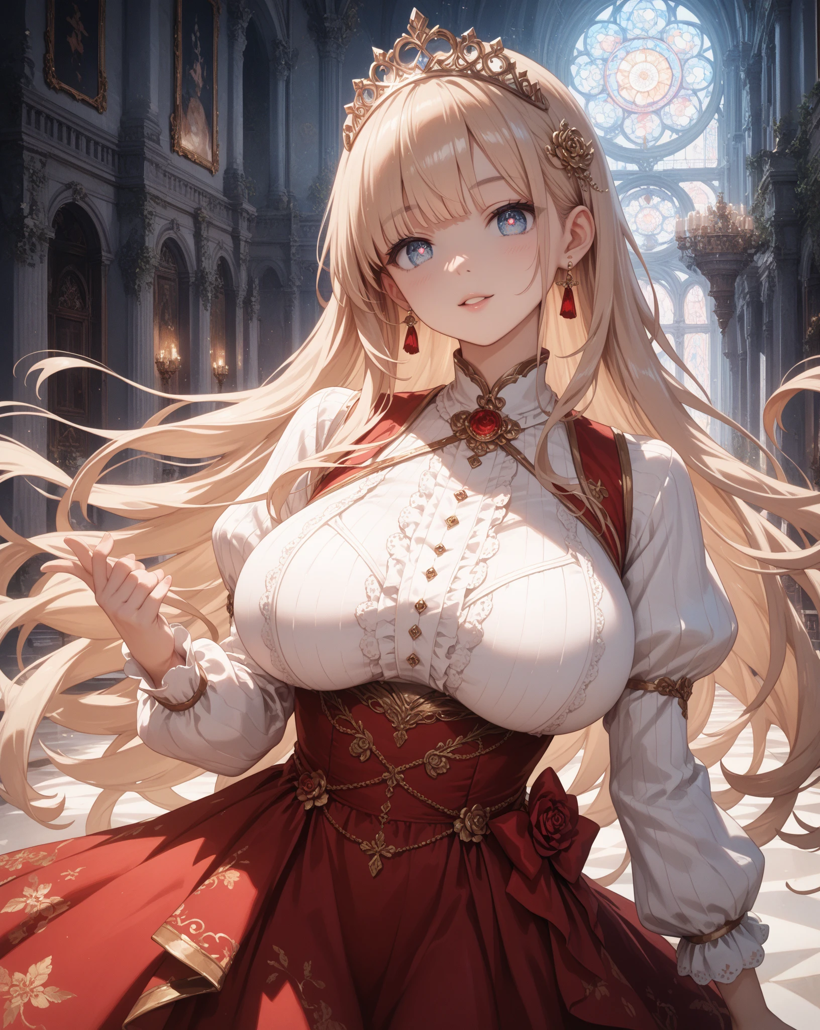 ((Anime Art Style)),(masutepiece),(Best Quality), (Super Detail),(Highly detailed CG Unity 8k wallpaper),((Very delicate and beautiful)),((Full body portrait)),((Stand in the garden)),((Solo)),(((One princess in gorgeous embroidery and jeweled very gorgeous Rococo princess ball gown with voluminous full-length hoop skirt ))),(((Crinoline Hoop Skirt))),Long Train,((Gorgeous embroidery and jewelry)),voluminous ruffles,(((very very gigantic boobs,Skindentation))),cleavage,((Very long straight hair,Very voluminous straight long hair,Very long straight hair)),(finely detailed face and eyes),((Seductive smile,embarrassed)),Beautiful eyes like jewels,Very gorgeous hair ornament,(A very gorgeous tiara adorned with bling-bling jewels),((Glitter Gorgeous Gemstone Jewelry)),Gorgeous Long Veil,(opera gloves),(Beautiful background),(Full body),((gorgeous embroidery and jeweled gorgeous Rococo princess ball gown with voluminous full-length hoop skirt))
