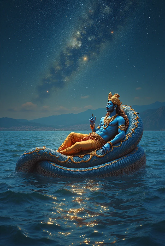 Lord vishnu sleeping on snake