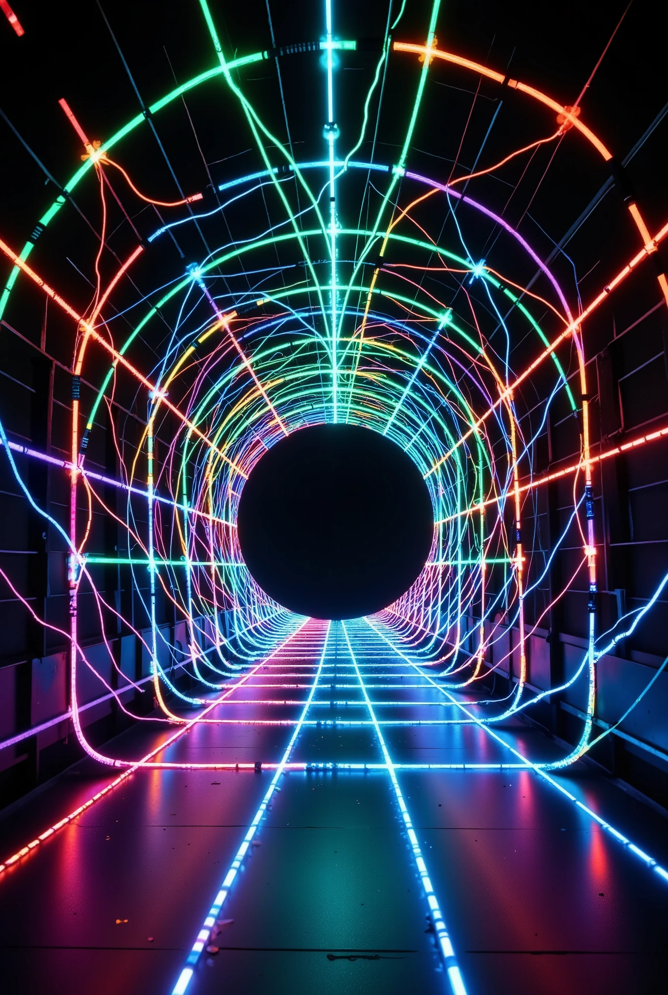 (Illumination glow line art, sharp line illumination), ((dynamic shot), ((A beautiful illumination Portal without substance, drawn with the lines of a multicolored light-emitting diode), Maximize transparency, clean line illumination, clear green line illumination glow)), Convert the reflection of light into pure colored light, A world composition without substance,