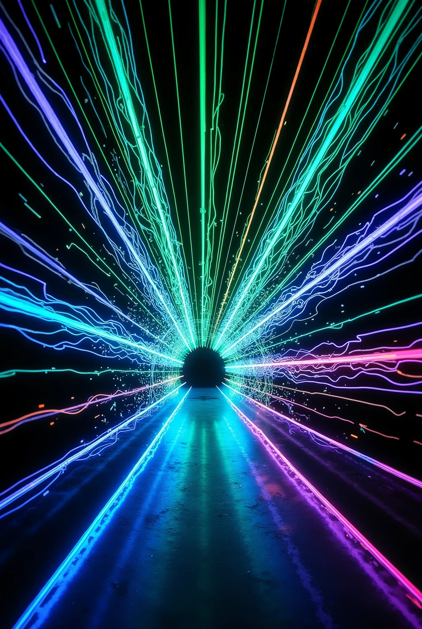 (Illumination glow line art, sharp line illumination), ((dynamic shot), ((A beautiful illumination Portal without substance, drawn with the lines of a multicolored light-emitting diode), Maximize transparency, clean line illumination, clear green line illumination glow)), Convert the reflection of light into pure colored light, A world composition without substance,