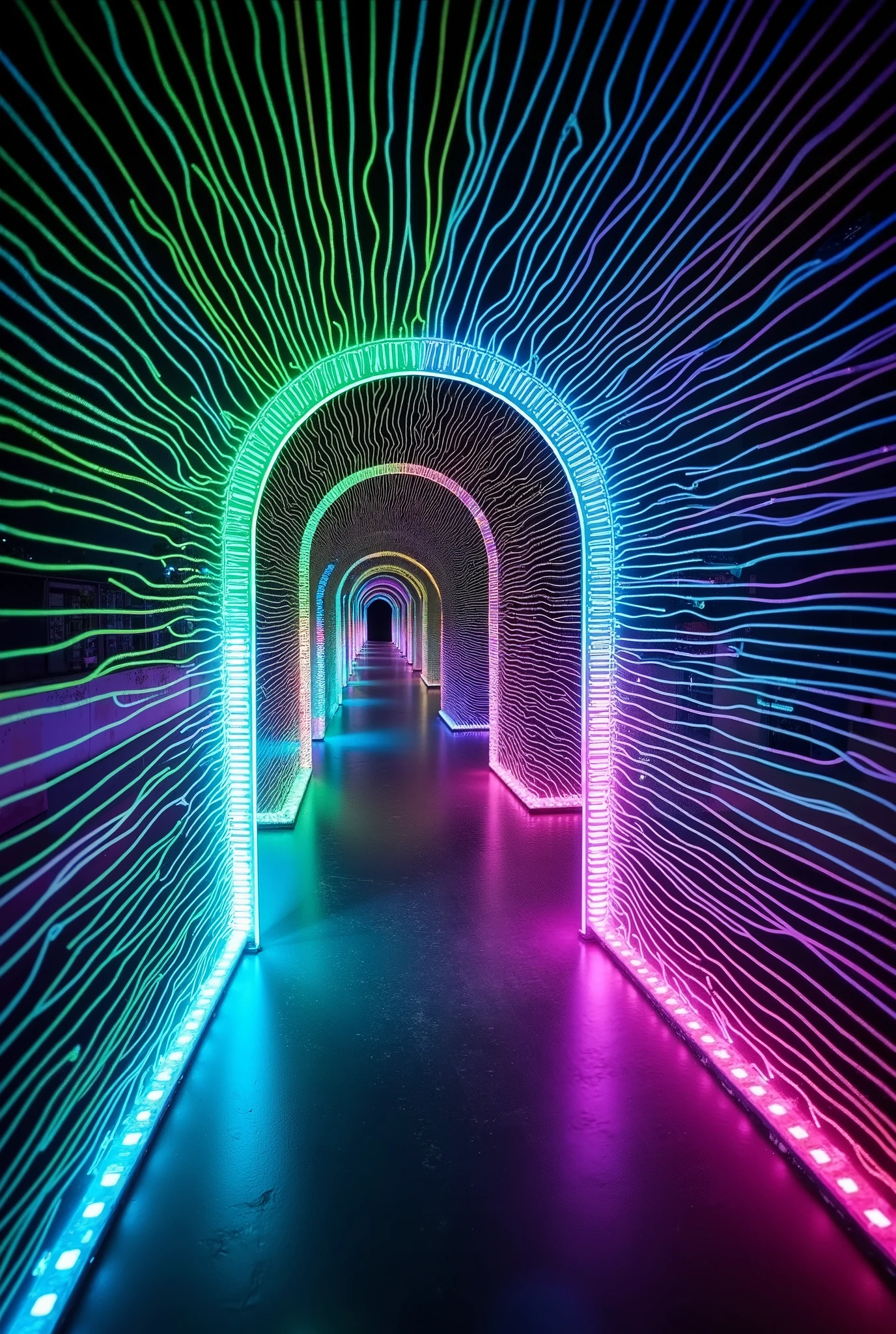 (Illumination glow line art, sharp line illumination), ((dynamic shot), ((A beautiful illumination Portal without substance, drawn with the lines of a multicolored light-emitting diode), Maximize transparency, clean line illumination, clear green line illumination glow)), Convert the reflection of light into pure colored light, A world composition without substance,