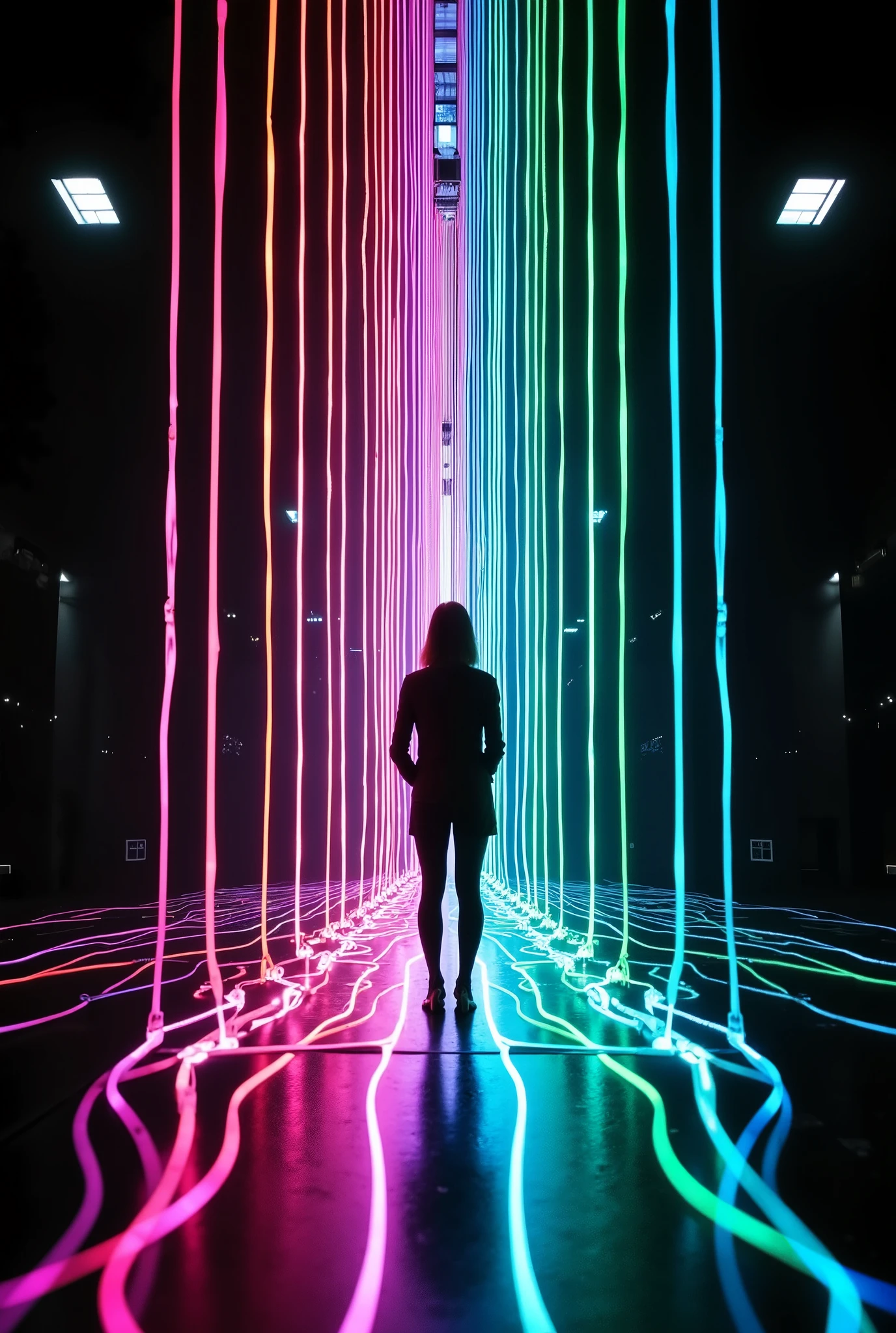 (Illumination glow line art, sharp line illumination), ((dynamic shot), ((A beautiful illumination Portal without substance, drawn with the lines of a multicolored light-emitting diode), Maximize transparency, clean line illumination, clear green line illumination glow)), Convert the reflection of light into pure colored light, A world composition without substance,