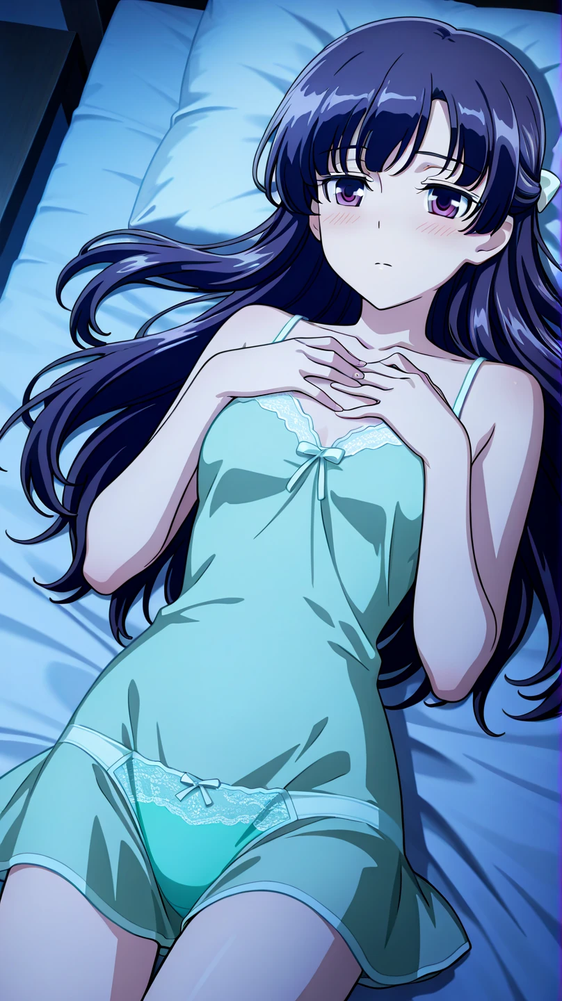 (Masterpiece、Highest quality、Very detailed、4K)、One Woman、、Black Hair、Long Hair、(((gamma)))、chest、arm、Thighs、Beautiful face、(Sleeping in bed)
