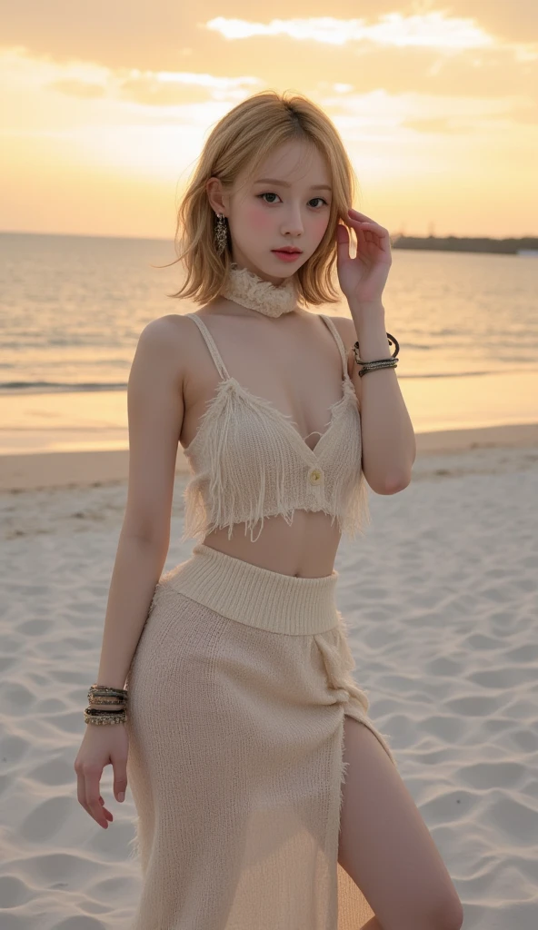 masterpiece, best quality, high quality, High definition, High quality texture, High quality shadow, high detail, beautiful detailed, finely detailed, extremely detailed cg, detailed texture, a realistic representation of the face, realistic, colorful, delicate, sharp focus, (intricate details, makeup, PureErosFace_V1:0.5), (detailed beautiful delicate face, detailed beautiful delicate eyes, a face of perfect proportion, high detailed skin, detailed skin, best ratio four finger and one thumb, skiny and thin:1.3), 1girl, 17 years old, tall, (smiles), happy to see you, radiant smile, looks at you, flirts with you, pretty, masterpiece, highres, (long_skinny_legs), (straight_legs), (skinny_waist), (((fair skin))), white skin, (((pale skin))), (((Caucasian))), Light blonde hair, full body, portrait of 1 cute blonde girl, film grain, Fujifilm XT3, dreamy. ((full body)), ((from side)), ((Sit on a park bench, slender leg)), cropped shoulders, ((orange sport bandeau)), showing abdomen, Short orange short skirt, (Campus style), autumn afternoon warm lights, bloom, orange fog, motion, Simple blurred background, orange fruit, pregnat, flirts with you,