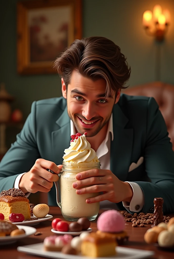 realistic man with chocolate mousse