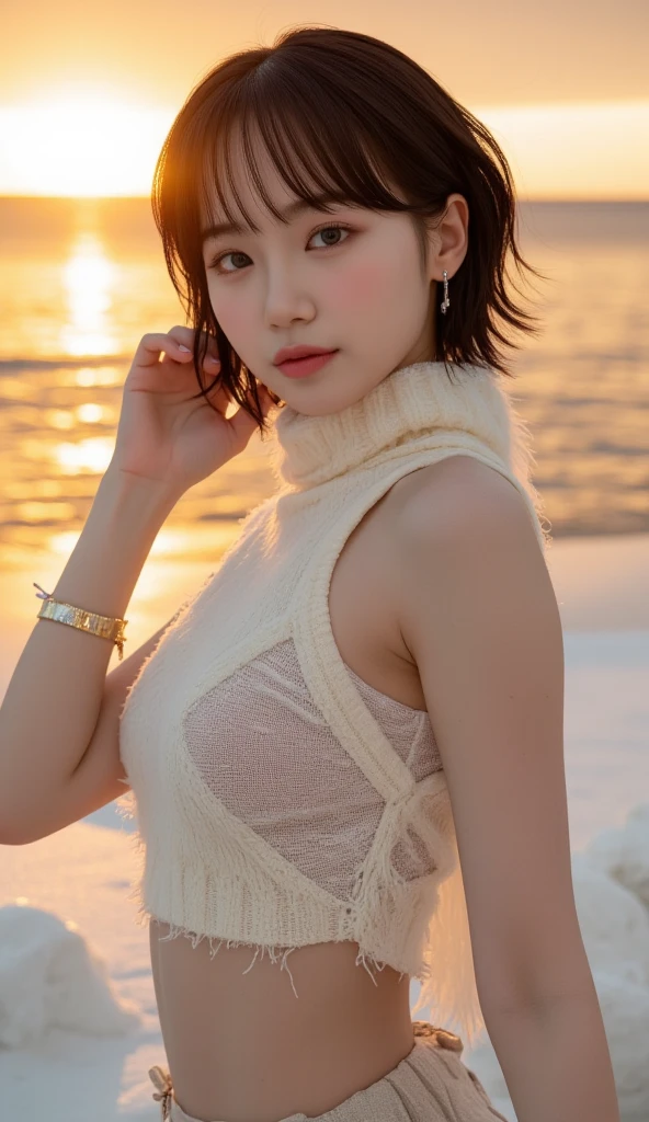 arafed woman in a white dress standing on a pier, white hime cut hairstyle, with short hair, gemma chan beautiful girl, xintong chen, gemma chan girl portrait, lulu chen, sha xi, beautiful south korean woman, beautiful young korean woman, a young asian woman, gorgeous young korean woman, gorgeous chinese model, xision wu, chengyou liu