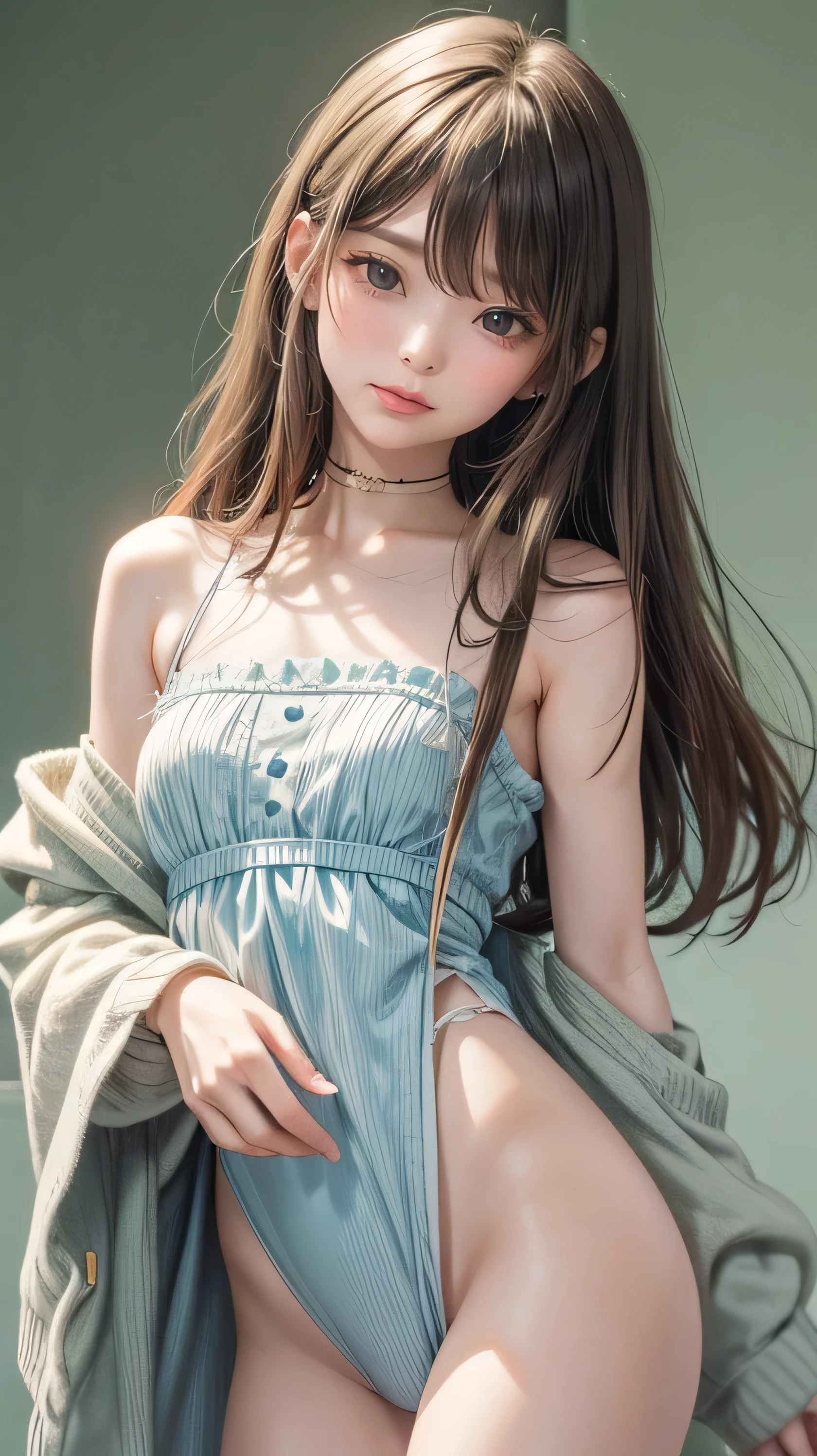 Hi-Res, long hair, smiles, Hi-Res, masterpiece, anatomically correct, (1 holding a little rabbit), (( anorexia:1.3))、cute、accurate, numerous awards for the future, 最high quality, Details, 高いDetails,The rabbit with droopy ears、Rabbit with round eyes、 high definition model, very detailed, Ultra High Definition, textured skin, , high quality, 32kHDR、masterpieceウォールペーパー、 Fantastic、Soft Light,The theme color is celadon、is young、 、Dormouse