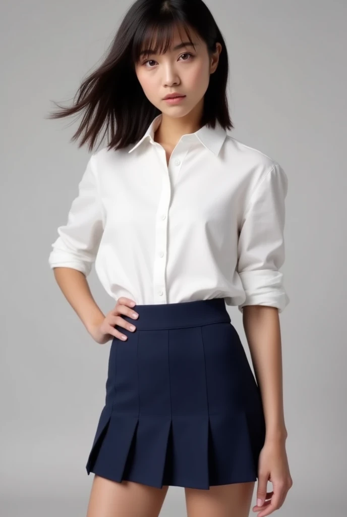 (((Top-down configuration:1.33)))、((No underwear:1.55))、One Girl、Beautiful and detailed eyes and face、barefoot、20 year old cute Japan woman, ((Extremely precise and accurate anatomy:1.0)), (photo Realistic:1.4), (hyper Realistic:1.4), (最高品質のRealisticな肌の質感:1.4), (Improvement of quality:1.4), (Enhances the beauty of skin texture:1.1), Clean and glowing skin, mesh, thin:1.2, (Realistic:1.3), Realisticなライティング, (Smoother lighting:1.05), (Improving the quality of cinema lighting:0.9), Backlight, A gentle light shining on your face, Ray Tracing, (Bright light:1.2), 32k, One Japanese woman, fine grain, Detailed face, (Film Grain:1.1),(Accentuates body lines:1.1), High resolution, Natural look, Kind eyes, Improves hair quality, Delicate light and shadow, Transparent muscle, Graceful pose, Beautiful Eyes, Sharp details, Soft light reflection, Beautiful contours, Delicate skin tone, Fine hair texture, Natural background, (((sunny day、Beach、A strong wind is blowing、Her hair and skirt are flying、Squat, Traditional navy blue sailor uniform、Open shirt、Pleated skirt、Scooping seawater with hands:1.25、splash、Sandy Beach、Light of the sun、clear blue sea、The waves crash quietly、Blue sky and white clouds、green mountain々、Beautiful Nature、The joy of youth)))、