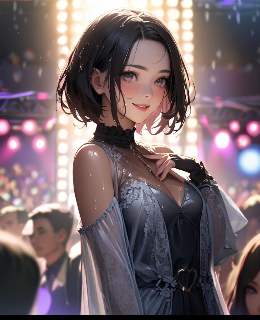 A girl、Looking at the audience、charming,
Beautiful pink eyes、Short double ponytail hairstyle , Moles under the eyes、Plump and shiny lips、Heart-shaped chocolate、Idol、Her name is Rico,Smile、ー、。.。.。.。.。.。.。.。.。.。.。.。.。.。.。.。.。.。.3d、Practical、
Idol的服装被大雨浸湿了, Her breasts are wet and transparent.Heavy rain at outdoor concert, Hanging clothes、gem、Decorations have been removed、Floral、Lace,On a shining stage、
masterpiece、best quality、8K、Delicate skin texture、Detailed fabric texture、Delicate face、Intricate details、Very detailed、
Ultra-high resolution、8K Ultra HD、Film Grain、The best shadow、Beautifully、Staring at the audience、front
