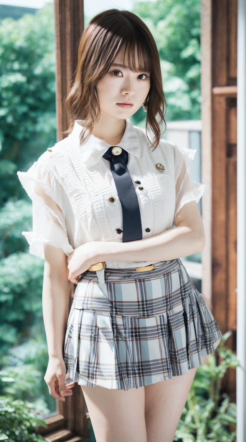 raw photo, 1girl, cute face, beautiful face, medium breast, collared blouse, White blouse, pussy, nipple, light smile, detailed skin, simple background, Above the knee, (skirt lift:1.2), skirt lift pov, panty pull, shirt lift up, bra lift up, constricted waist, shirt_lift, photorealistic, depth of field, masterpiece, best quality, anatomically correct, super detail, textured skin, accurate
