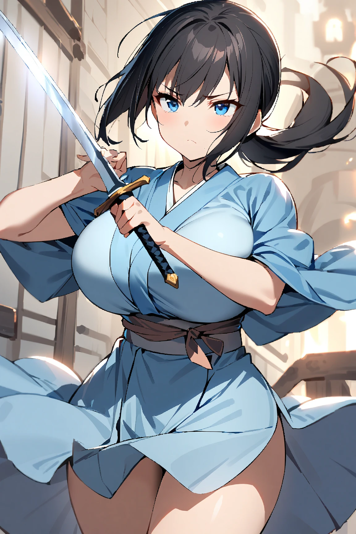 (Japanese women)、(Warrior Princess)、(Goddess of War)、(Black Hair)、(ponytail)、(Old Japanese Armor)、((Holding the Japan sword))、(True to prompts)、(Deluxe)、(Glaring with sharp eyes)、(unrealistic, Oversized breasts),(Outdoor)、(ruins)、((Large crowd))、(sunny)、(blue sky)、(Best lighting)、{{{Browsing Caution}}}、{{{masterpiece}}}, {{{Highest quality}}}, {{ultra-detailed}}, {{shape}}, {{{Very delicate and beautiful}}},{{extremely detailed CG}}、{{unity 8k portrait}}、{{Fabric Shading}}、{{super detailed skin}}、{{Perfect Anatomy}}、{{detailed}}、{{Dynamic Lighting}}、{{{beautiful detailed eyes}}}、{{{beautiful detailed Face}}}、(Perfect Legs)、(Perfect breasts)、(Perfect pose)、(Perfect body)