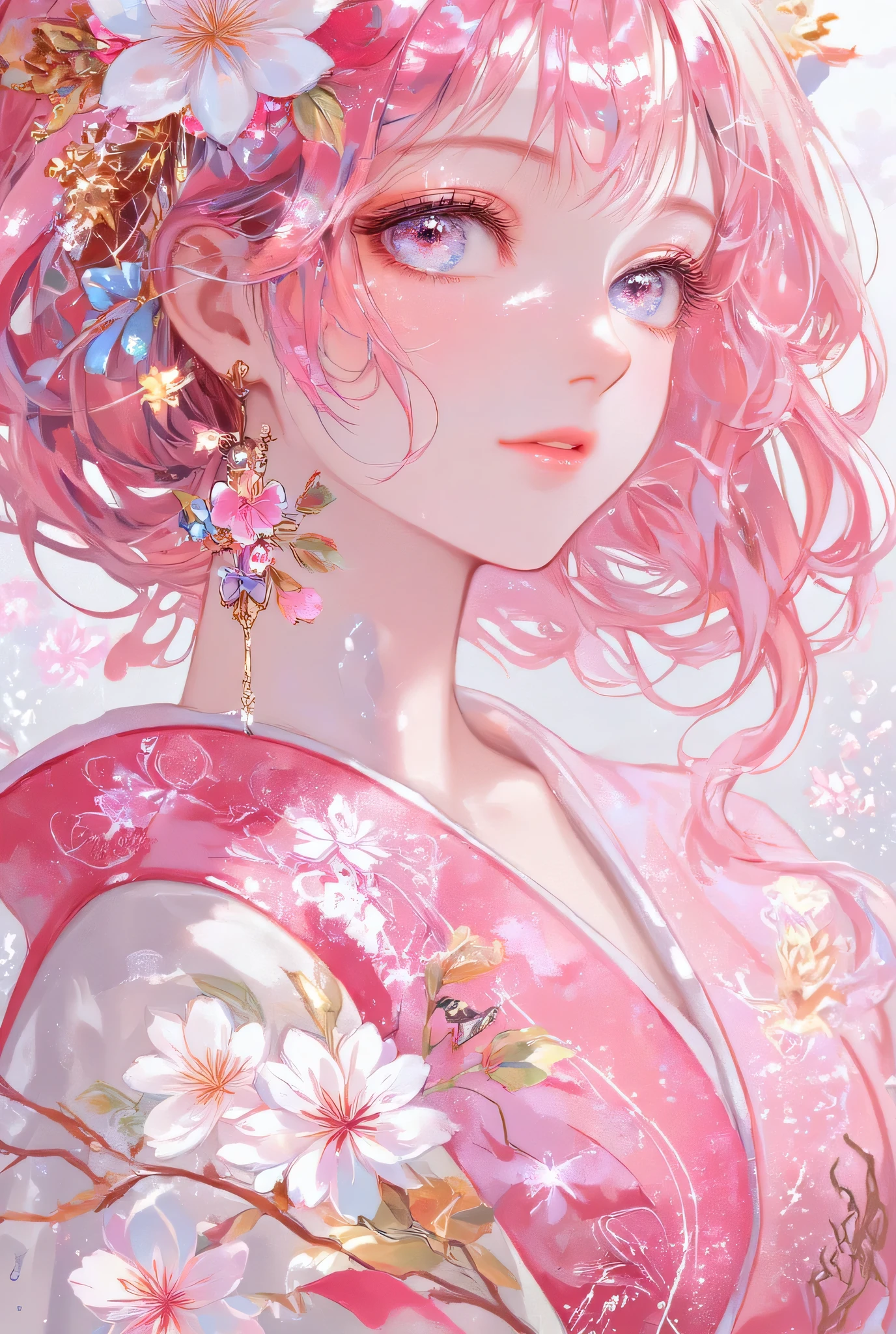 (EyesHD:1.2), masterpiece, best quality, ultra-detailed, very aesthetic, sharp focus, depth of field, vibrant colors, ray tracing, best lighting, detailed illustration, detailed background, cinematic, beautiful face,beautiful eyes,
1girl,(((pink short hair,blue eyes))),kimono,beautiful,big breast,japanese style room,beautiful flower,colorful,gorgeous,
