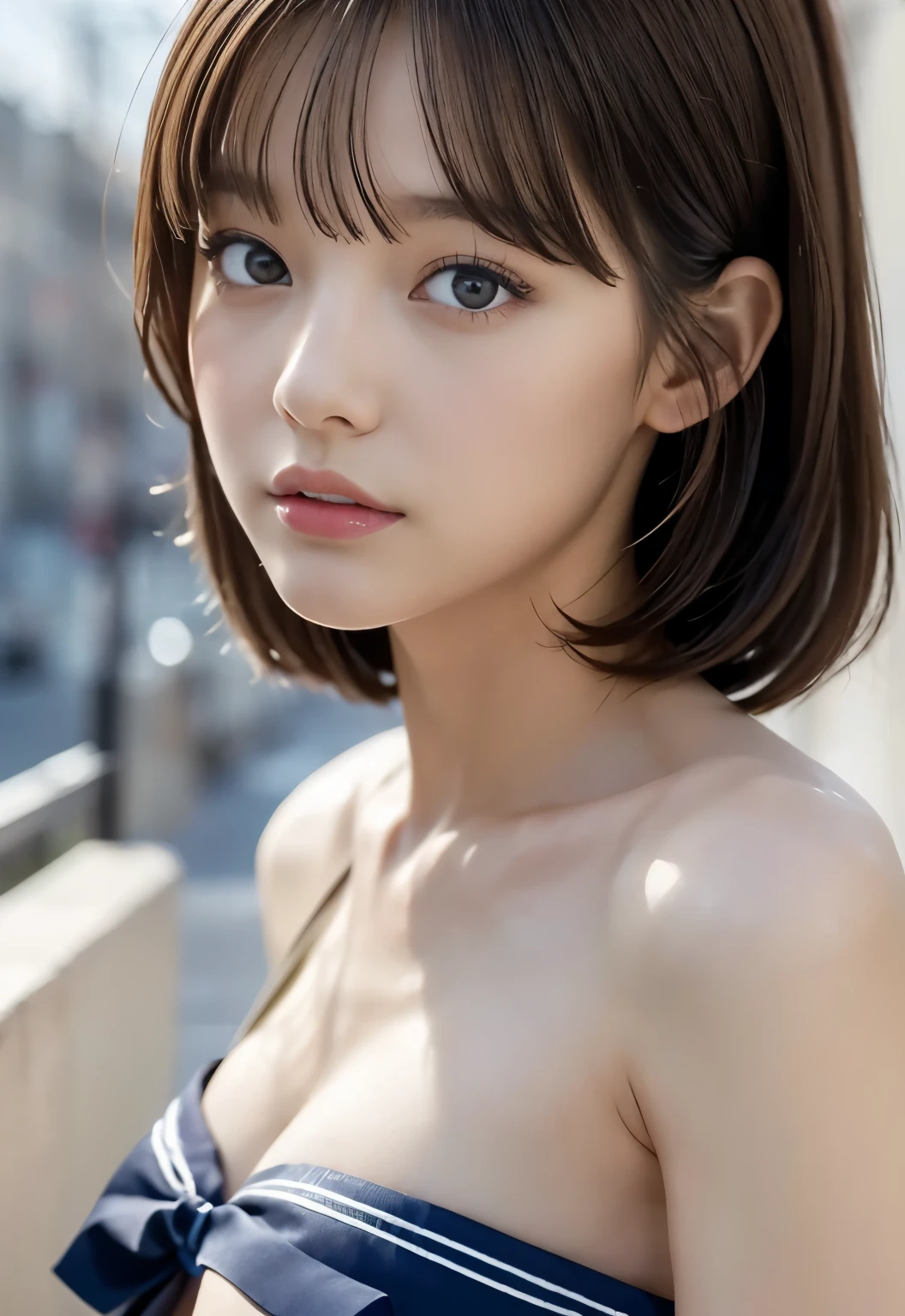 (((masterpiece))), highest quality, very detailed, detailed background, very beautiful girl, Japanese, 12,  detailed face, bangs, (whole body:1.3), (random hairstyle :1.2), (young face), (perfect body:1.1), blouse, summer, In 8K, wallpaper, wonderful, finely, Super detailed, ultra high resolution, very detailed, pure erotic face, very detailed目と顔, beautiful and detailed eyes, very detailed肌, ((bold bikini)), (natural skin), cowboy shot、16歳のbeautiful girl、beautiful girl、1 person photo、1人のbeautiful girl、1 person photo、Photo of only one person、Photographed alone、I can see the cleavage、tits