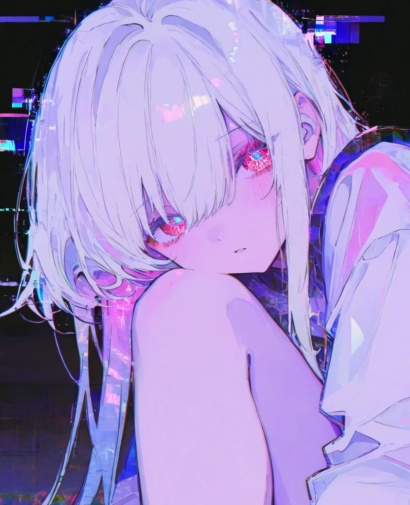 masterpiece, newest,absurdres, incredibly absurdres,<lora:748cm_illu:1> 7481llu,pastel colors, 1girl, jewelry, solo, earrings, piercing, ear piercing, night, black nails, jacket, blue hair, short hair, outdoors, profile, cross earrings, cross, upper body, off shoulder, blush, nail polish, collar, from side, choker, ring, sleeves past wrists, necklace, black eyes, bangs,depth of field, bokeh,