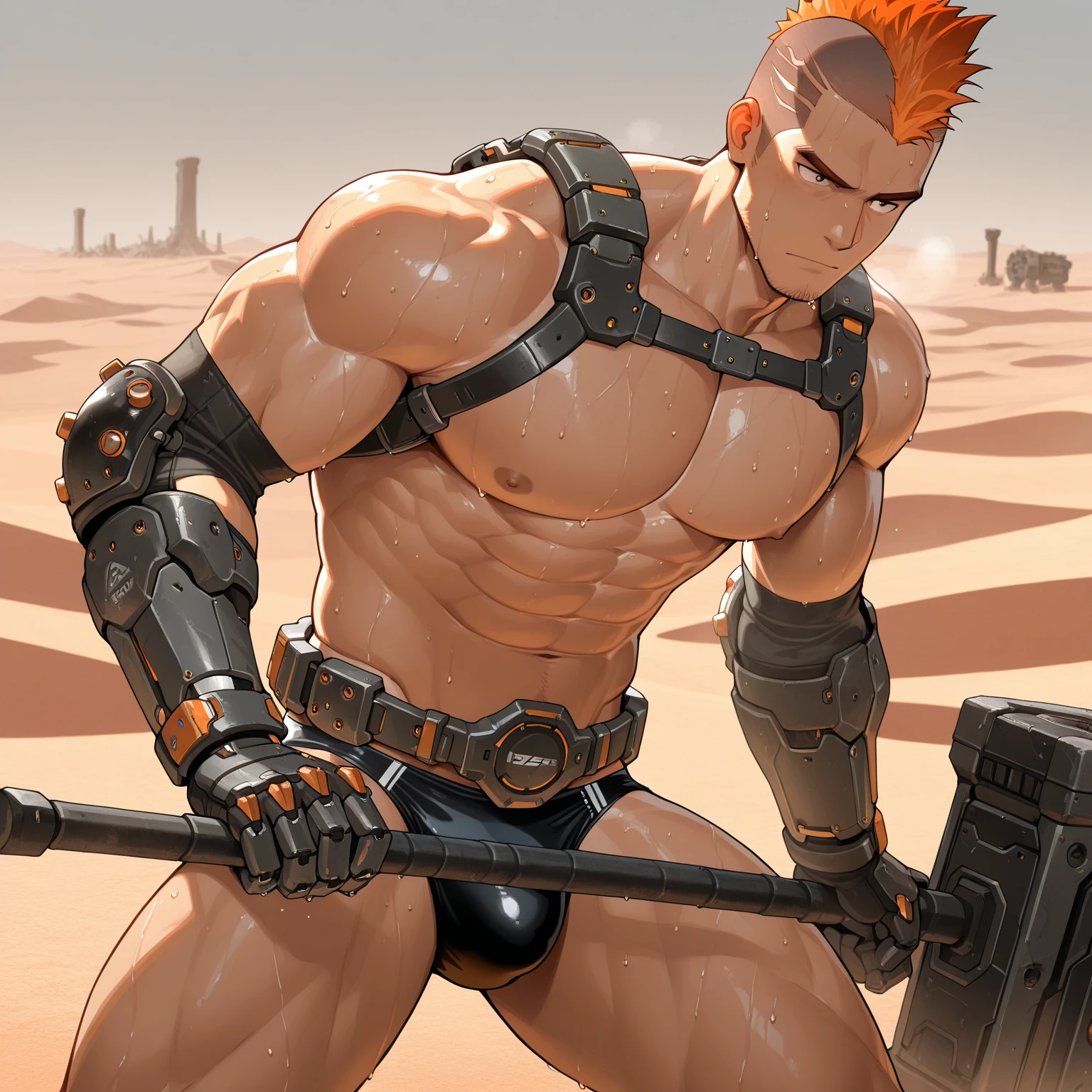 Spartans, male, 1 boy, solo, sitting on rock, muscular chest, fit body, six pack abs, big bulge, big thighs, naked, big pecs, big ass, helmet only, no armour, mountain background, no chestplate, bare chest, naked chest, showing chest, wearing underwear shorts, underwear shorts, light skin tone, white skin tone, bulge through shorts