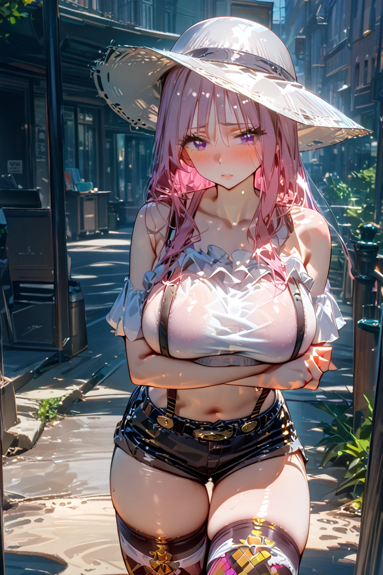 pink hair、twin tails、big breasts、tits、swimsuit、exposed、Slut、Thighhighs、long coat、city、In town、Alley