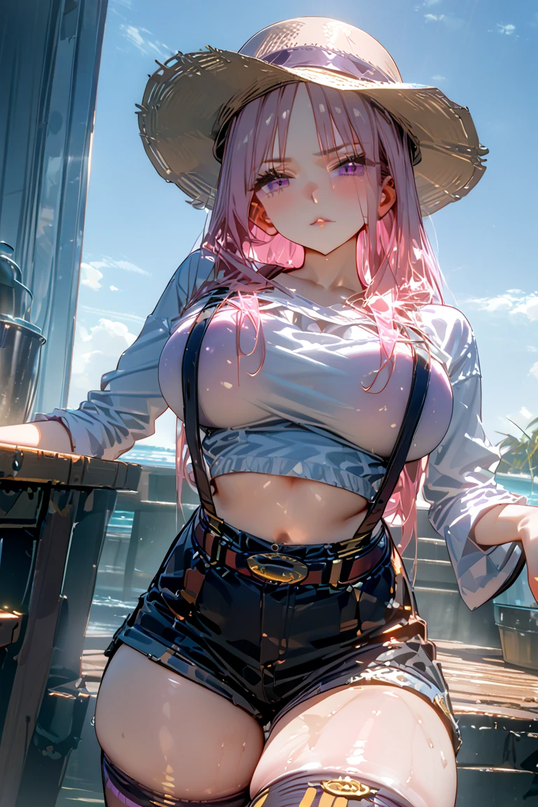 English woman,1girll,Lovely and beautiful Fas,35yo,rainbow colour hair,double tails, Practical pirate clothing, (Cardigan mech set), fantasy,(Pirate ship),((Best quality, 8K, Masterpiece :1.3)), 1girll, Abs beauty:1.3, (mid - length hair, huge tit:1.2), Ultra-fine face, A detailed eye, 二重まぶた,Rainbow hair,eBlue eyes (fully body photo), Solo, 1 girl,standing on your feet,Fluorescent beach at night,Firefly Forest,fine art photography,(Movie Angle: 1.2),(offcial art, )