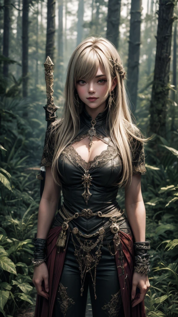 (4K,8K, ultra HD, very detailed,intricate detail , masterpiece,high resolution, perfect anatomy:1.4), 1 girl, (Female Elf, pointed ears), (pearl white skin:1.1),(high detail, middle, awesome silver hair, flowing , moving, short updo),(image from head to knee, dynamic posture, dynamic shot), detailed eyes, detailed lips, attractive medium beasts, (she is the elf hunter, detailed clothes, ancient design outer and pants with vivid colors , leather light weight armor, earrings and pendant ), BREAK(ancient items, fantasy, (ancient products ,( intricate designed bow and arrows, ancient magic weapons )), intricate decorated), seductive woman hunter, ancient magician outfit, fantasy, goodness, holy, (high detail, rich in nature, The forest is abundant in nature, Rich in greenery, great waterfalls, background),