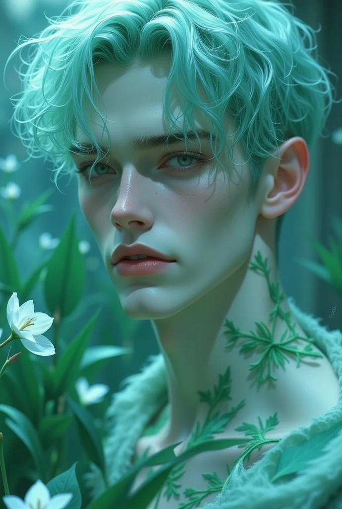 1boy, full body shot, full body angle visible face detail, face detail, arms detail, body detail, legs detail, feets detail, hands detail, slender body, soft thin face, standing in dynamic pose, very long hair, green curly hair, wearing slip underwear, classic boots, in a garden, outdoor, white gravel floor, fountain, butterflies, illuminated, daytime, purple flowers, lavender, ortencies, dramatic lighting, full body, body hairless, dominating, white or white skin, boy soft face, gighly light, highly detailed, looking at the audience, photography, detailed skin, real person, crazy detail, hype maximization, lighting complex detail , Highly detailed, Digital painting, artstation, concept art, smooth, sharp focus, illustration, Unreal Engine 5, art by Ross Tran and Greg Rutkowski and Alphonse Mucha, Show men only .8k Ultra HD, dslr, dim lighting, high quality, film grain, Fujifilm XT3, 2-person, two-person model. hype surrealism, hype surrealism, by Shen Quan, perfect body, beautiful young male model, an attractive man 18-2 aesthetic, Sunshine sports student, asianboy, bulgej8, Noosphere, fantasy dark, light and cold aesthetics,